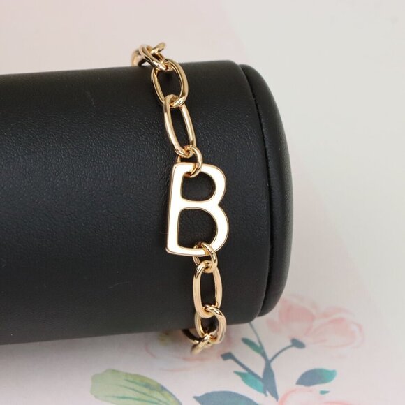 "Rose Gold Chain Bracelet with 'B' Initial Charm for Women, XPBL1129 - Picture 9 of 12